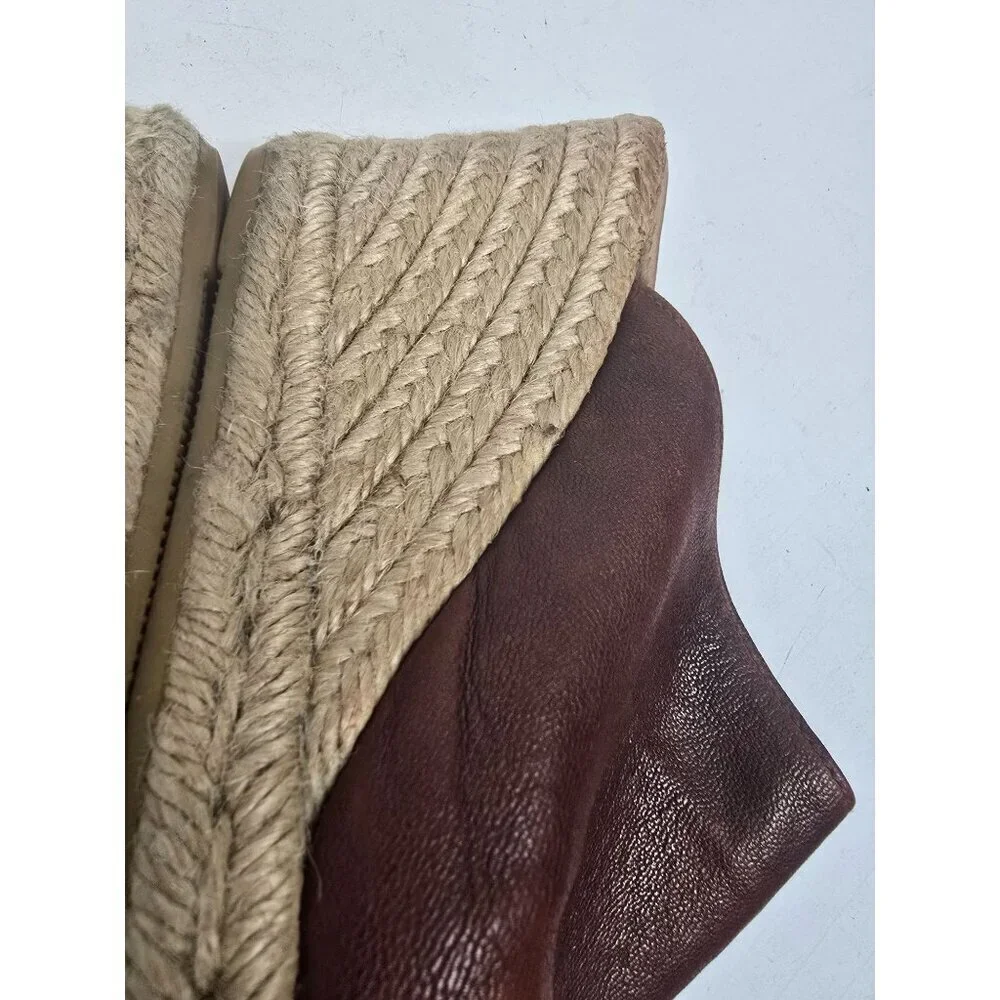 Anthropologie Gaimo Brown Leather Espadrille Wedge Sandals